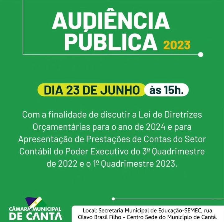 AUDIÊNCIA PÚBLICA NO DIA 23 DE JUNHO